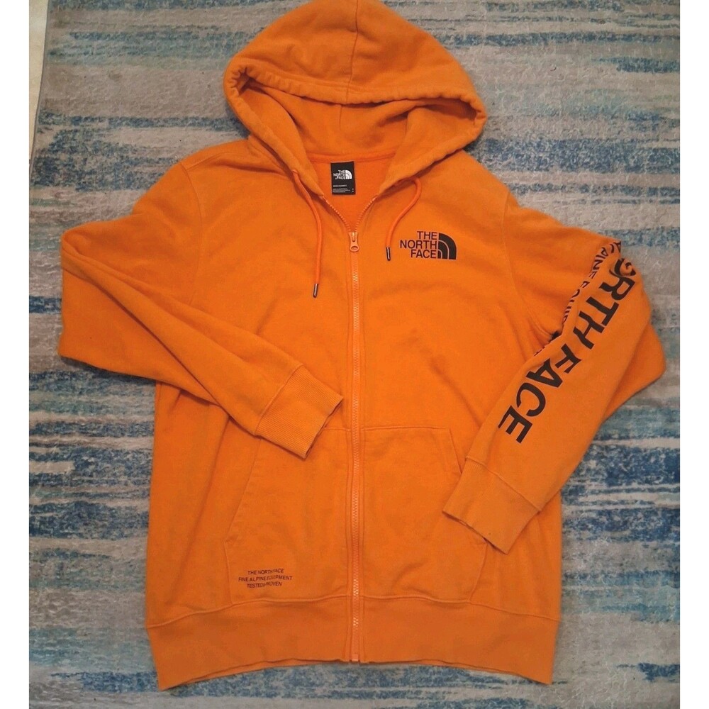 The North Face Full Zip Hoodie Mens M Orange Fine Alpine Equipment Graphic READ